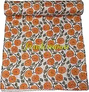 Trademoon Indian Handmade Cotton Kantha Quilt, Village Gudri, Bedspread, Blanket Size (Single 60" x 90")