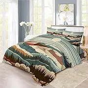 Mountains and Forests Design Comforter Set | Woodland Scenery Japanese Art Style Prints Bedding Set | with Soft Comforter+2 Pillow Shams(3PCS) or Sheet (4PCS) (Double-3PCS,C)
