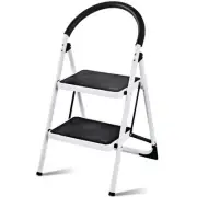 FORCLOVER 2- step 8 ft. Reach Folding Iron Frame Step Stool with Anti-Slip