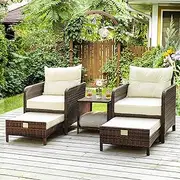 Pamapic 5 Pieces Wicker Patio Furniture Set Outdoor Patio Chairs with Ottomans Conversation Furniture with coffetable for Poorside Garden Balcony(Beige)