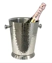 Silver Hammered Single Bottle Champagne Wine Party Events Ice Bucket Tub Barware