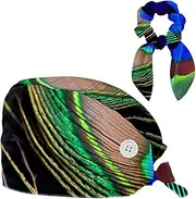 [YTYVAGT] Scrub Caps Women,Scrub Hats Suitable for Women,Bird Peacock Feather