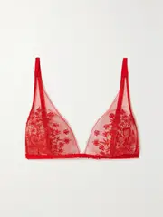 [Carine Gilson] Carine Gilson - Silk-lace Soft-cup Triangle Bra - Red - small small Red