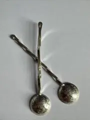 PAIR OF SPOON KING GEORGE V THREEPENCE COIN HAND MADE SILVER SALT SPOON 1918