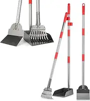 FUSBUNTY Pooper Scooper, Long Handle Dog Pooper Scooper, Heavy Duty Stainless Steel Rake with Tray & Spade Set for Pet Waste Removal, for Grass, Dirt or Gravel