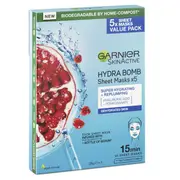 Garnier SkinActive 5 Pack Hydra Bomb Sheet Mask - Hyaluronic Acid and Pomegranate