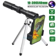 4K 10-300X40mm Zoom HD Lens Monocular Telescope + Tripod +Clip for Phone
