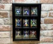 Black Lockable Wooden Trading Card Display Swing Open Case (Holds 9) Wall Mount
