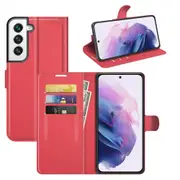 For Samsung Galaxy S22 Case, PU Leather Folio Wallet Lychee Cover, Red