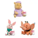 萬代 FLUFFY PUFFY PETIT 小熊維尼VOL2 睡衣維尼+圍巾小豬+蜜蜂小偷長鼻怪 景品 豬帽子模型玩具