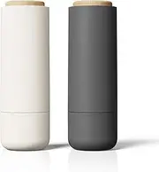 Salt and Pepper Grinder Set - Adjustable Ceramic Grinder - Premium Spice Shaker - Condiments Dispenser - Easy to Refill - Wood and Soft Coated Plastic - 6.2 x 2.2 inch (White and Grey)