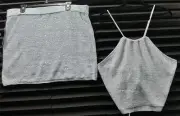 Wild Fable women Light Blue Sequins crocheted Top and skirt set Size XL