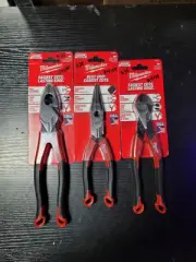 Milwaukee 9" Lineman's Pliers, 8" Long Nose Pliers, 8" Diagonal Cutter