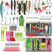 Fishing Lures,Fishing Equipment,Fishing Stuff Includes Trout Lures bass Lures Soft Plastic Worms Crankbait Jigs Fishing Hooks,Tackle Box Starter Kit