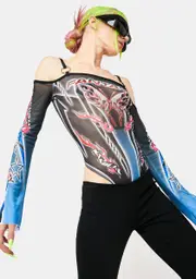 [Namilia] Fantasy Butterfly Off Shoulder Mesh Bodysuit