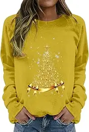 [MOLayys] Save for Later Items in My Cart Recent,Leopard Short Sleeve Shirts for Women Women's Round Neck Long Sleeved Solid Christmas Tree Women Maternity (A-Yellow, S), A-yellow, Small