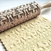 Christmas Rolling Pin,Wooden 3D Rolling Pins Embossed, Embossing Rolling Pin with Engraved Christmas Themed Symbols for Baking Embossed Cookies, Rolling Pin Kitchen Tool (Elk)