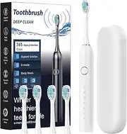 Electric Toothbrush With 6 Modes, Rechargeable 40000 VPM, 3h Charge, 180 Days Battery, Smart Timer, Ultrasonic for Adults - Includes Case and Heads