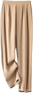 [Generic] Women Pants Women's Elastic Heavy Crepe High Waist Pocket Casual Straight Leg Pants