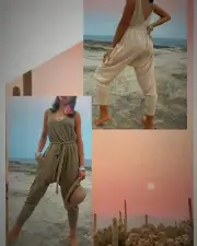 Women's Relax fit Harem pant jumpsuit Khaki M Brand: Refuge- White sandstorm
