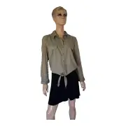 NWT Chico's Blocked Lace Dreama Ann Army Green Fatigue Front Tie Top Sz 3 16/18