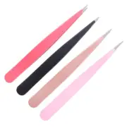 4 Pcs Colored Eyebrow Clip Pointed Tweezers Professional