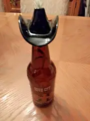 Ceramic Black Cowboy Hat with Wick for Bottle with Lamp Oil, From Texas