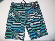 New Volcom 26 / 12 boys board shorts swim trunks blue stripe adjustable swimsuit