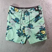 NWT Volcom Board Shorts Swim Trunks Men 36 No Liner Floral Print Green