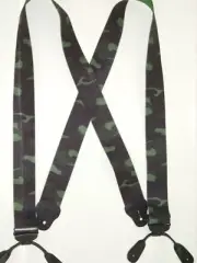Men's Suspenders - 2" X Style Camouflage Wood Button On, USA Made