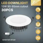 30PCS 13W LED Downlight 90 95mm cutout Tri Colour CCT Changeable Dim Flat 1050lm