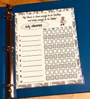 Daily Chores Cleaning Schedule Laminated 3 hole punch Binder Reusable Sheet