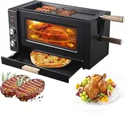 Electric Rotating Rotisserie Grill, 2 in 1 Auto Rotating Kebab Skewer Machine with Electric Griddle, 1800W Smokeless Electric Grill Doner Kebab Fish Skewer Machine for BBQ, Rotisserie Chicken,Steak
