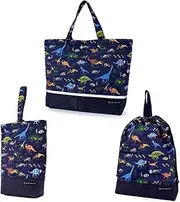 [COLORFUL CANDY STYLE] NS780200 Gusseted Bag with Reflector, Drawstring 3-Piece Set, Water Repellent, Lightweight Type, Preparation for School Admission, Cute, Boys, Discovery, Explore! Dinosaur