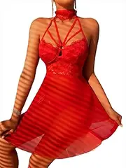 [MDSADYOH] Lingerie for Women Red Sexy Lace Halter Chemise Honeymoon