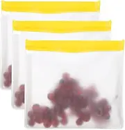 uxcell 11"x2"x7.9" Reusable Freezer Bag, 3 Pcs Leakproof Zip Food Storage Stand Up Bags Fridge Snack Vegetable Fruit Ice Container for Long-Lasting Freshness, Yellow