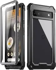 [Poetic] Guardian 6FT Drop Tested Case for Pixel 6A 5G - Built-in Screen Protector, Full Body Hybrid Shockproof, Black/Clear