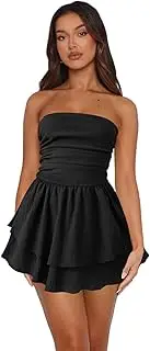[Generic] Women's Summer Cocktail Party Dress Tubular Pleated Mini Dress
