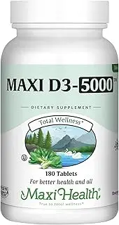 Maxi D3-5000 by Maxi Health - All Natural Vitamin D3 5000IU Per Serving Once Daily - 180 Tablets - Kosher Certified