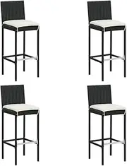 Garden Bar Stools with Cushions 4 pcs Black Poly Rattan,Modern Outdoor Bar Stools | UV Resistant Poly Rattan | Comfortable Foam Cushions | Set of 4 Patio Chair