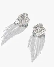 Crystal Diamond Chain Tassel Statement Earrings