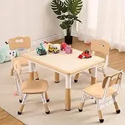 GAOMON Kids Table and 4 Chair Set,Height Adjustable Toddler Arts & Crafts Table and Chair Set for Ages 2-10,Max 300lbs Kids Activity Art Table for Classroom Daycares,Home