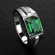 2CT Emerald Cut Lab-Created Emerald Engagement Ring 14K White Gold Plated