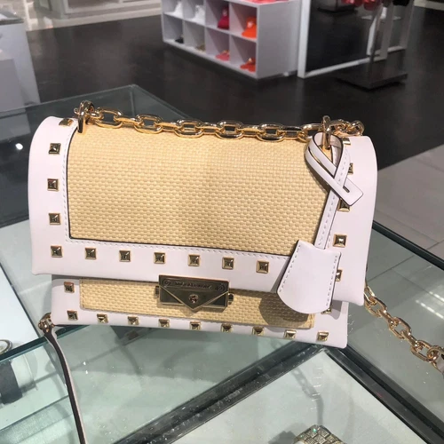 MICHAEL KORS CECE MEDIUM STUDDED FAUX LEATHER SHOULDER BAG CROSSBODY-OPTIC WHITE