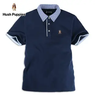 Hush Puppies POLO衫 男裝假兩件拼接格紋領漁夫帽狗短袖POLO衫