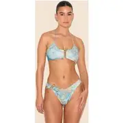 Green Mottled Print Silver Trim Bikini Top, Green
