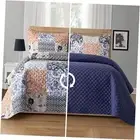3-Piece Floral Patchwork Reversible Quilt - Soft Bedspread Full Floral Navy