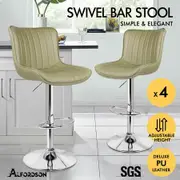 ALFORDSON 4x Bar Stools Gas Lift Leather Bar Chairs Kitchen Swivel Brad GREEN
