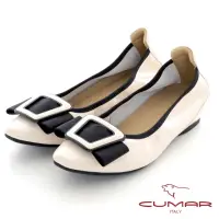 在飛比找momo購物網優惠-【CUMAR】軟漆皮配色飾釦內增高平底鞋(米白色)