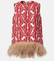 [La DoubleJ] La DoubleJ La Scala feather-trimmed cotton top UK 16 red